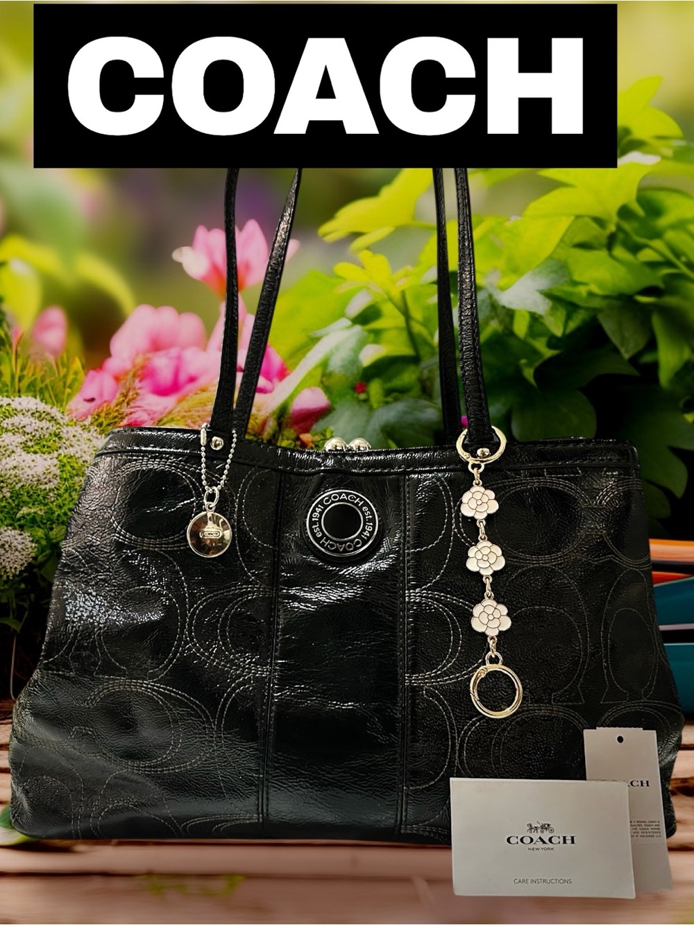 Vintage Coach kiss lock soho shoulder bag Black Leather with Signature Charm - Picture 8 of 17